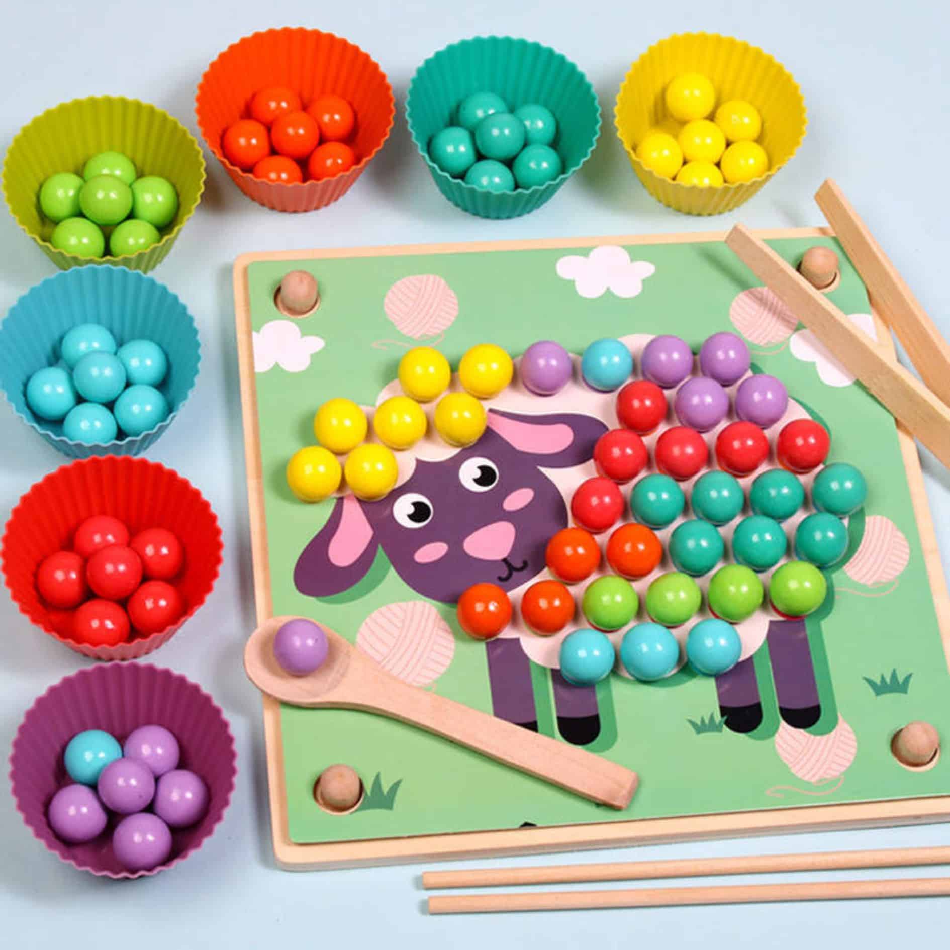Jeux Montessori 2 Ans,Jeu de Boules en Bois,46Pcs Blocs